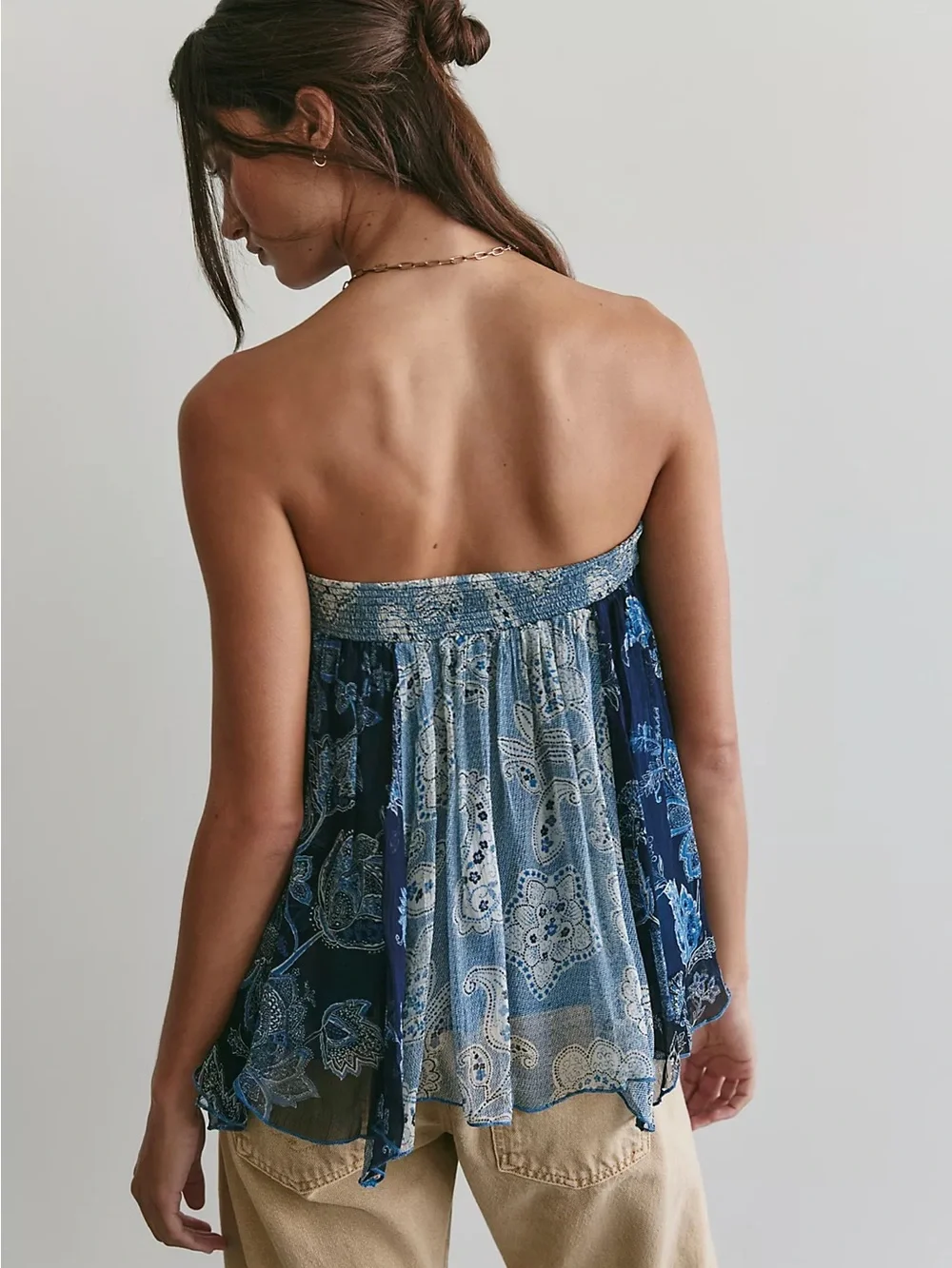 Free People Cleo Mixed Print Tube Top Blue Combo NWT Size S 🦋